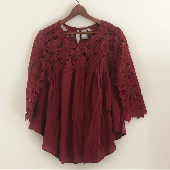 Anthropologie Tops - Anthropologie Guest Editor  Maroon Lace Top sz S ✨